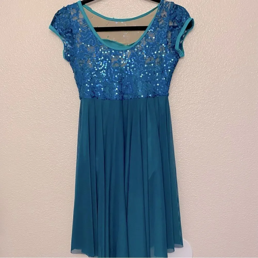 Costume Gallery solo dance costume dress lyrical ballet Teal sequin SA adult
